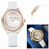 Buy Shop Swarovski Crystalline Aura Silver Dial White Leather Strap Watch for Women - 5519453 USA Online