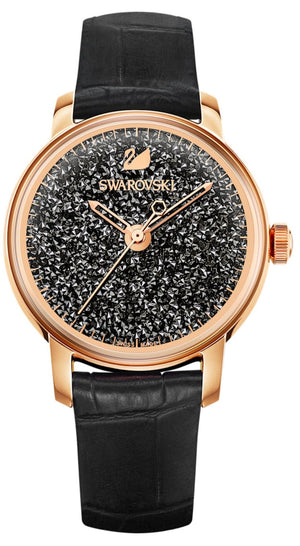 Buy Shop Swarovski Crystalline Hours Black Dial Black Leather Strap Watch for Women - 5295377 USA Online