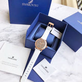 Buy Shop Swarovski Crystalline Hours Quartz Grey Dial Black Leather Strap Watch for Women - 5344635 USA Online