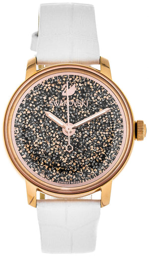 Buy Shop Swarovski Crystalline Hours Quartz Grey Dial Black Leather Strap Watch for Women - 5344635 USA Online