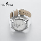 Buy Shop Swarovski Crystalline Hours Silver Dial White Leather Strap Watch for Women - 5295383 USA Online