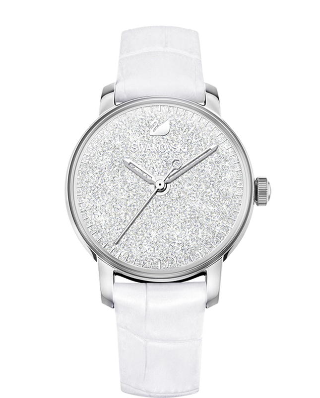 Buy Shop Swarovski Crystalline Hours Silver Dial White Leather Strap Watch for Women - 5295383 USA Online