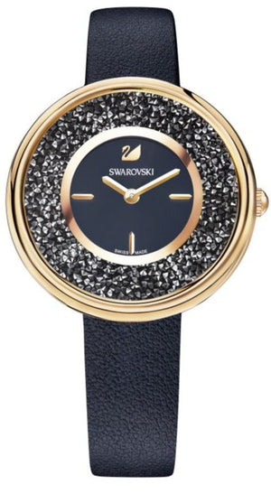 Buy Shop Swarovski Crystalline Pure Black Dial Black Leather Strap Watch for Women - 5275043 USA Online