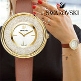 Buy Shop Swarovski Crystalline Pure White Dial Brown Leather Strap Watch for Women - 5275040 USA Online