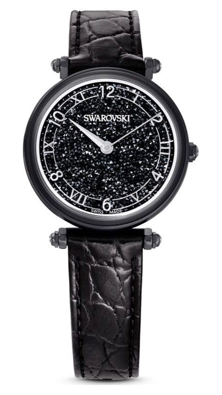 Buy Shop Swarovski Crystalline Wonder Black Dial Black Leather Strap Watch for Women - 5664311 USA Online