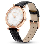 Buy Shop Swarovski Crystalline Wonder Silver Dial Black Leather Strap Watch for Women - 5653359 USA Online