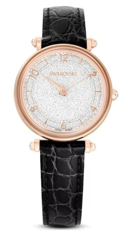 Buy Shop Swarovski Crystalline Wonder Silver Dial Black Leather Strap Watch for Women - 5653359 USA Online