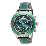 Swarovski Octea Lux Chrono Emerald Green Dial Green Leather Strap Watch for Women - 5452498