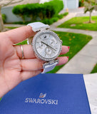 Buy Shop Swarovski Era Journey Silver Dial White Leather Strap Watch for Women - 5295346 USA Online