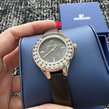 Buy Shop Swarovski Lovely Crystals Mother of Pearl Black Dial Black Leather Strap Watch for Women - 5242898 USA Online