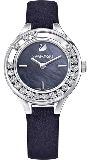 Buy Shop Swarovski Lovely Crystals Mother of Pearl Black Dial Black Leather Strap Watch for Women - 5242898 USA Online