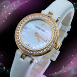 Buy Shop Swarovski Lovely Crystals Mother of Pearl Dial White Leather Strap Watch for Women - 5242904 USA Online