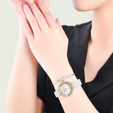 Buy Shop Swarovski Lovely Crystals Mother of Pearl Dial White Leather Strap Watch for Women - 5242904 USA Online
