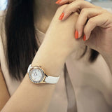 Buy Shop Swarovski Lovely Crystals Mother of Pearl Dial White Leather Strap Watch for Women - 5242904 USA Online