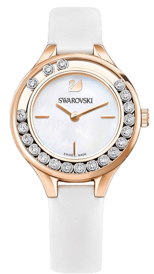 Buy Shop Swarovski Lovely Crystals Mother of Pearl Dial White Leather Strap Watch for Women - 5242904 USA Online