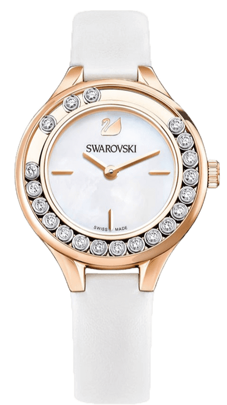 Buy Shop Swarovski Lovely Crystals Mother of Pearl Dial White Leather Strap Watch for Women - 5242904 USA Online