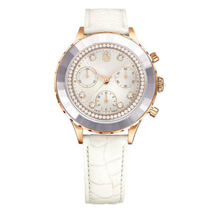 Buy Shop Swarovski Octea Chrono Crystals White Dial White Leather Strap Watch for Women - 5671150 USA Online