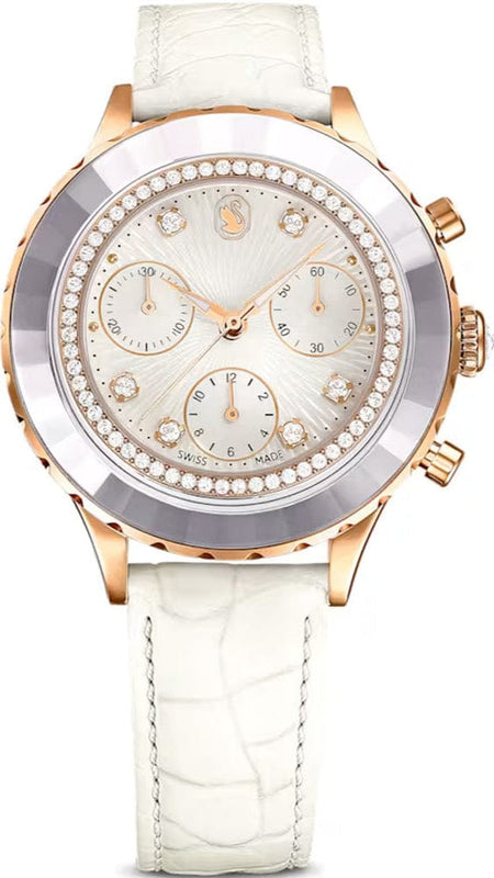 Buy Shop Swarovski Octea Chrono Crystals White Dial White Leather Strap Watch for Women - 5671150 USA Online