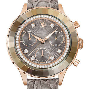 Buy Shop Swarovski Octea Chrono Grey Dial Grey Leather Strap Watch for Women - 5671153 USA Online