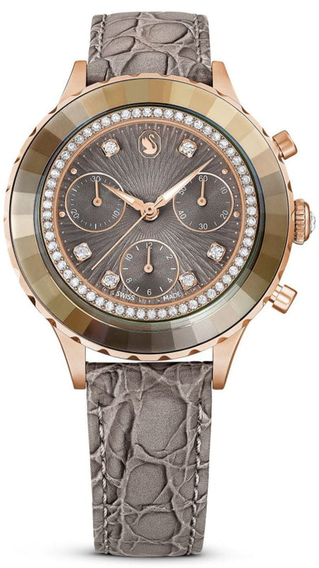 Buy Shop Swarovski Octea Chrono Grey Dial Grey Leather Strap Watch for Women - 5671153 USA Online