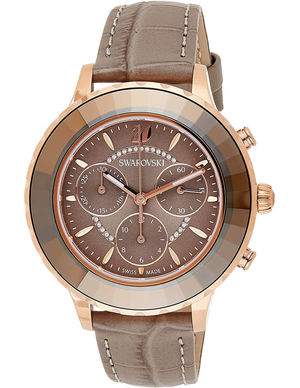 Buy Shop Swarovski Octea Lux Chrono Grey Dial Grey Leather Strap Watch for Women - 5452495 USA Online