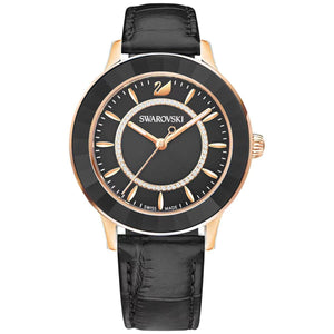 Buy Shop Swarovski Octea Lux Black Dial Black Leather Strap Watch for Women - 5414410 USA Online