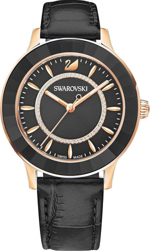 Buy Shop Swarovski Octea Lux Black Dial Black Leather Strap Watch for Women - 5414410 USA Online