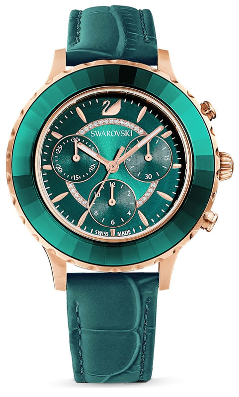 Buy Shop Swarovski Octea Lux Chrono Emerald Green Dial Green Leather Strap Watch for Women - 5452498 USA Online