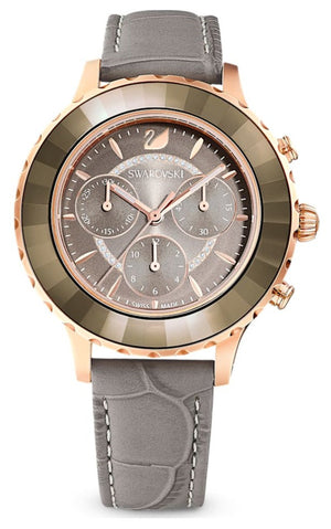 Buy Shop Swarovski Octea Lux Chrono Grey Dial Grey Leather Strap Watch for Women - 5452495 USA Online