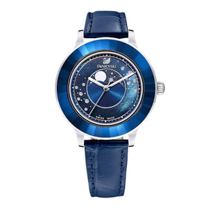 Buy Shop Swarovski Octea Lux Moon Crystal Blue Dial Blue Leather Strap Watch for Women - 5516305 USA Online