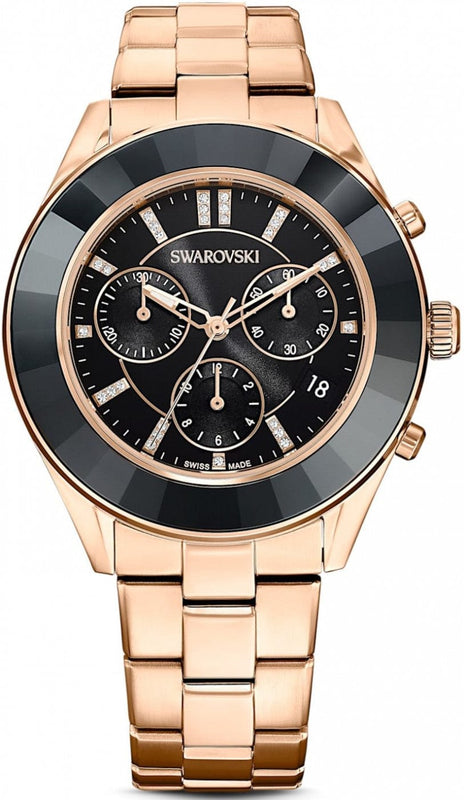 Buy Shop Swarovski Octea Lux Sport Chronograph Black Dial Rose Gold Steel Strap Watch for Women - 5610478 USA Online