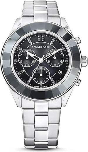 Buy Shop Swarovski Octea Lux Sport Chronograph Black Dial Silver Steel Strap Watch for Women - 5610520 USA Online