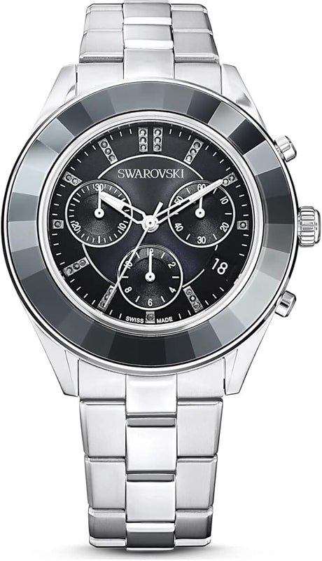 Buy Shop Swarovski Octea Lux Sport Chronograph Black Dial Silver Steel Strap Watch for Women - 5610520 USA Online
