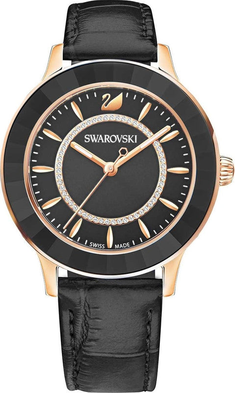 Buy Shop Swarovski Octea Lux Black Dial Black Leather Strap Watch for Women - 5414410 USA Online