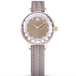 Buy Shop Swarovski Octea Nova Beige Dial Grey Leather Strap Watch for Women - 5649999 USA Online