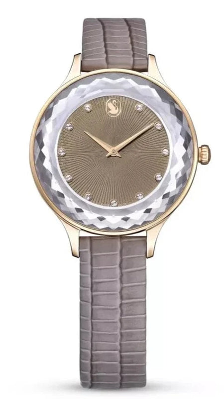 Buy Shop Swarovski Octea Nova Beige Dial Grey Leather Strap Watch for Women - 5649999 USA Online