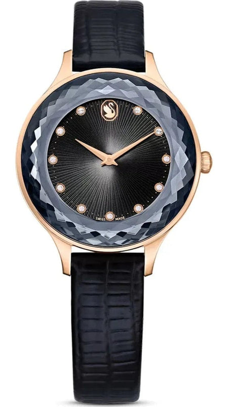 Buy Shop Swarovski Octea Nova Black Dial Black Leather Strap Watch for Women - 5650033 USA Online