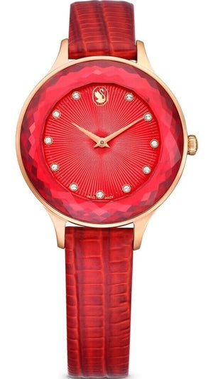 Buy Shop Swarovski Octea Nova Quartz Red Dial Red Leather Strap Watch for Women - 5650002 USA Online