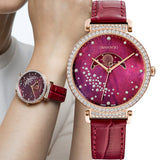 Buy Shop Swarovski Passage Moon Phase Red Dial Red Leather Strap Watch for Women - 5613323 USA Online