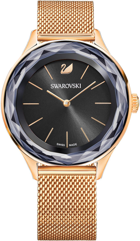 Buy Shop Swarovski Octea Nova Black Dial Rose Gold Mesh Bracelet Watch for Women - 5430424 USA Online