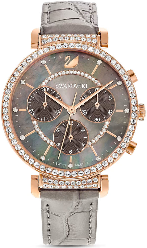 Buy Shop Swarovski Passage Chrono Grey Dial Grey Leather Strap Watch for Women - 5580348 USA Online