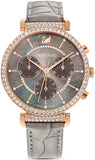 Swarovski Passage Chrono Grey Dial Grey Leather Strap Watch for Women - 5580348