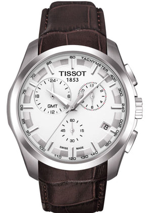 Tissot Couturier Chronograph White Dial Brown Leather Strap Watch For Men - T035.617.16.031.00