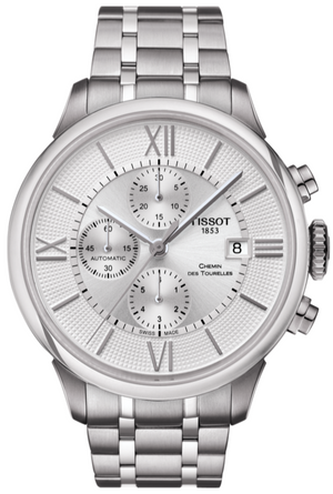 Buy Shop Tissot Chemin des Tourelles Automatic Chronograph White Dial Silver Steel Strap Watch for Men - T099.427.11.038.00 USA Online