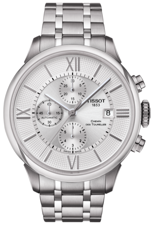 Buy Shop Tissot Chemin des Tourelles Automatic Chronograph White Dial Silver Steel Strap Watch for Men - T099.427.11.038.00 USA Online