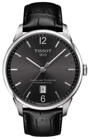 Buy Shop Tissot Chemin Des Tourelles Powermatic 80 Black Dial Black Leather Strap Watch For Men - T099.407.16.447.00 USA Online