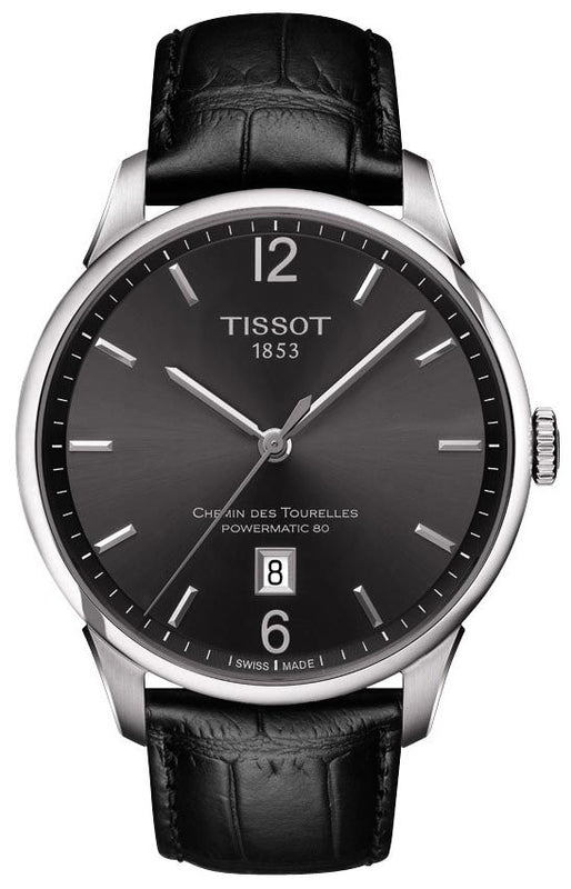 Buy Shop Tissot Chemin Des Tourelles Powermatic 80 Black Dial Black Leather Strap Watch For Men - T099.407.16.447.00 USA Online