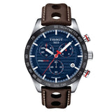 Tissot PRS 516 Chronograph Blue Dial Brown Leather Strap Watch For Men - T100.417.16.041.00