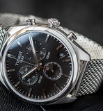 Buy Shop Tissot PR 100 Chronograph Black Dial Silver Mesh Bracelet Watch For Men - T101.417.11.051.01 USA Online