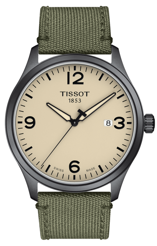 Buy Shop Tissot T Sport Chrono XL Beige Dial Khakhi Green Nylon Strap Watch for Men - T116.617.33.267.00 USA Online